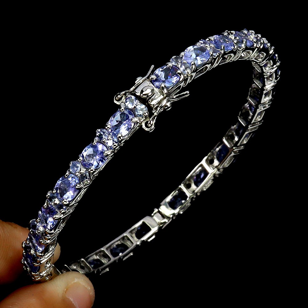925 Sterling Silver Oval Tanzanite Bangle 5x4mm Natural Gemstone 6.7in Jewelry