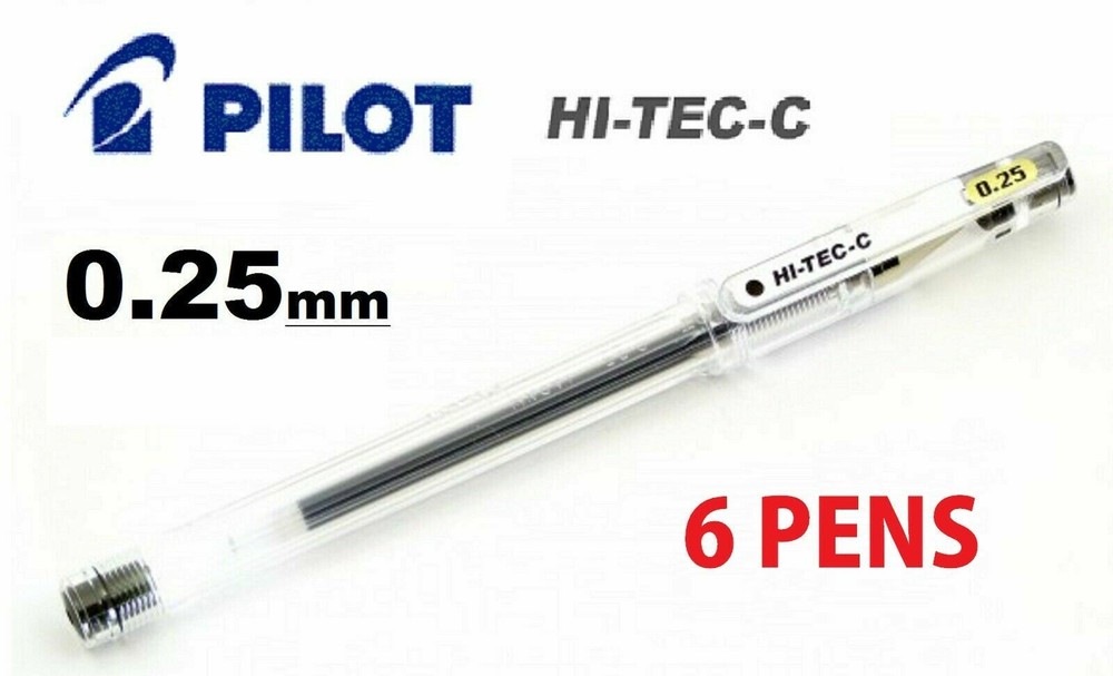 6x Pilot Hi-Tec-C BLUE BLACK Red Pens 0.25mm Ball point Gel Extra Fine Value Set