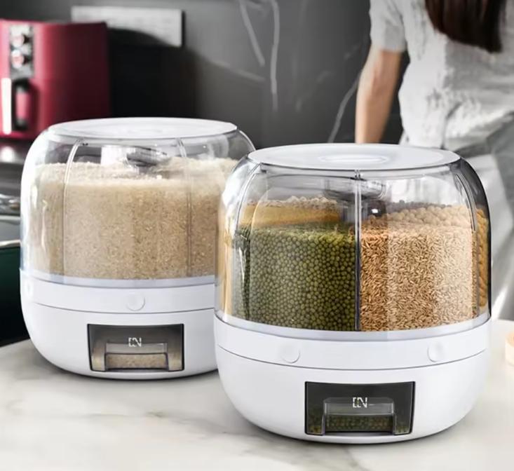 6-Compartment Rotatable Cereal Dispenser Cereal Storage Container with Transpare