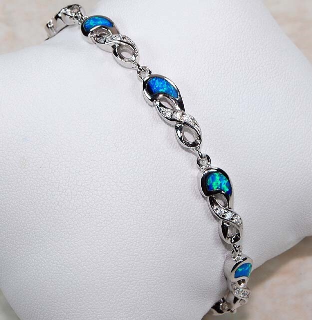 Australian Opal & Topaz Sterling Silver Tennis Bracelet OB5