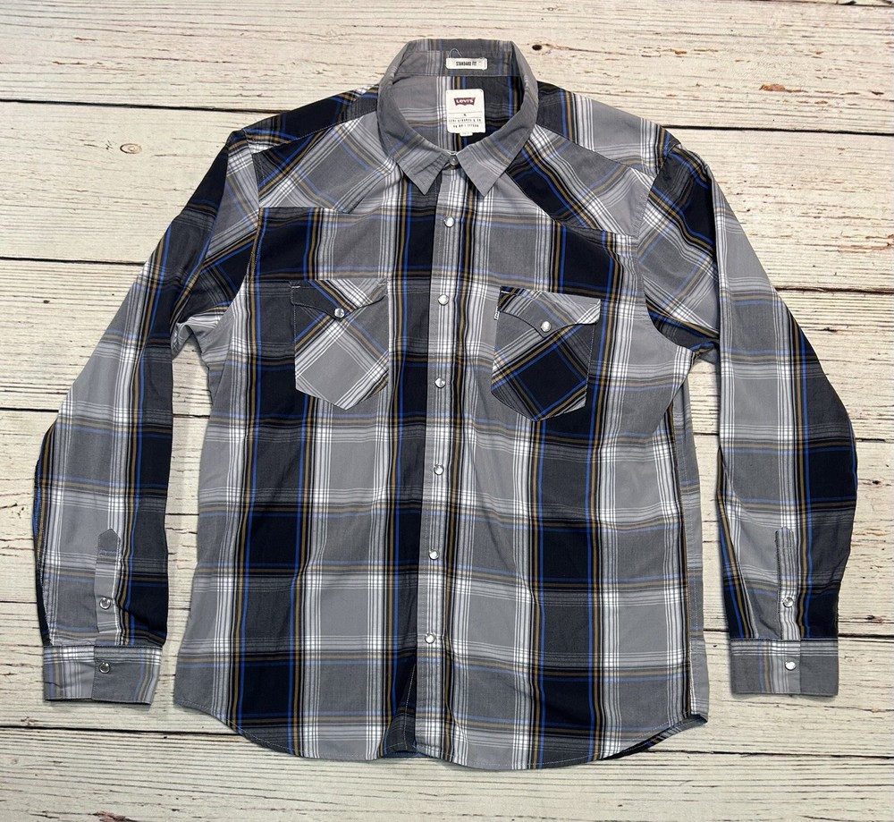 Levis Pearl Snap Shirt Men’sXL Standard Fit Long Sleeve Plaid. Egypt