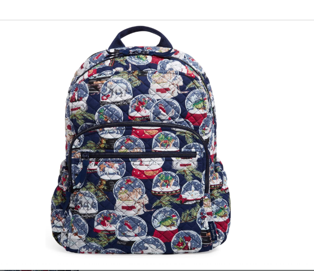 Vera Bradley 17 Inch Festive Christmas Snow Globes Campus Backpack NWT