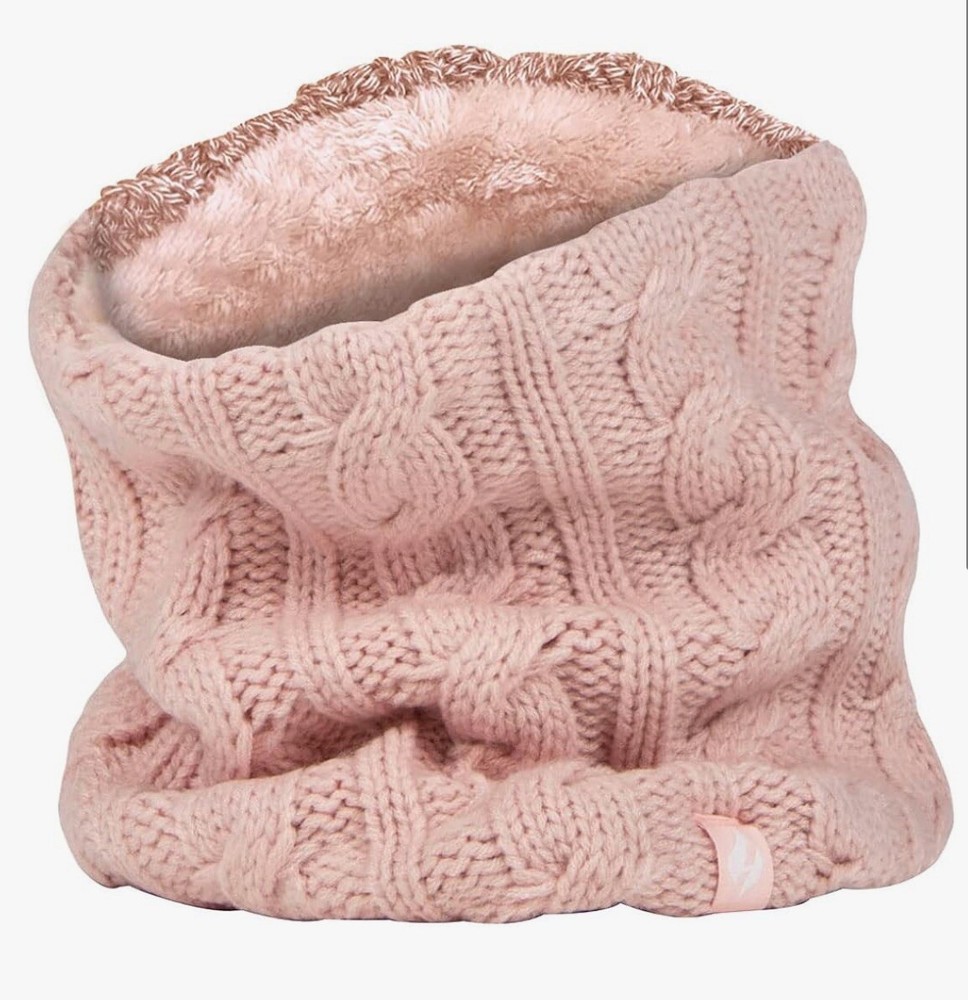 Women's Neck Warmer-Dusty Pink-3.4 fleece cable knit snood scarf-Heat holders