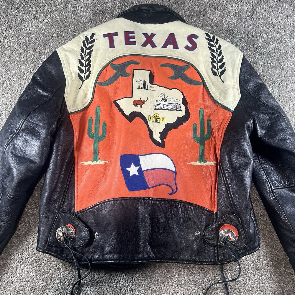 Vintage Avirex Texas Motorcycle Jacket Black Red Leather Medium 1990s