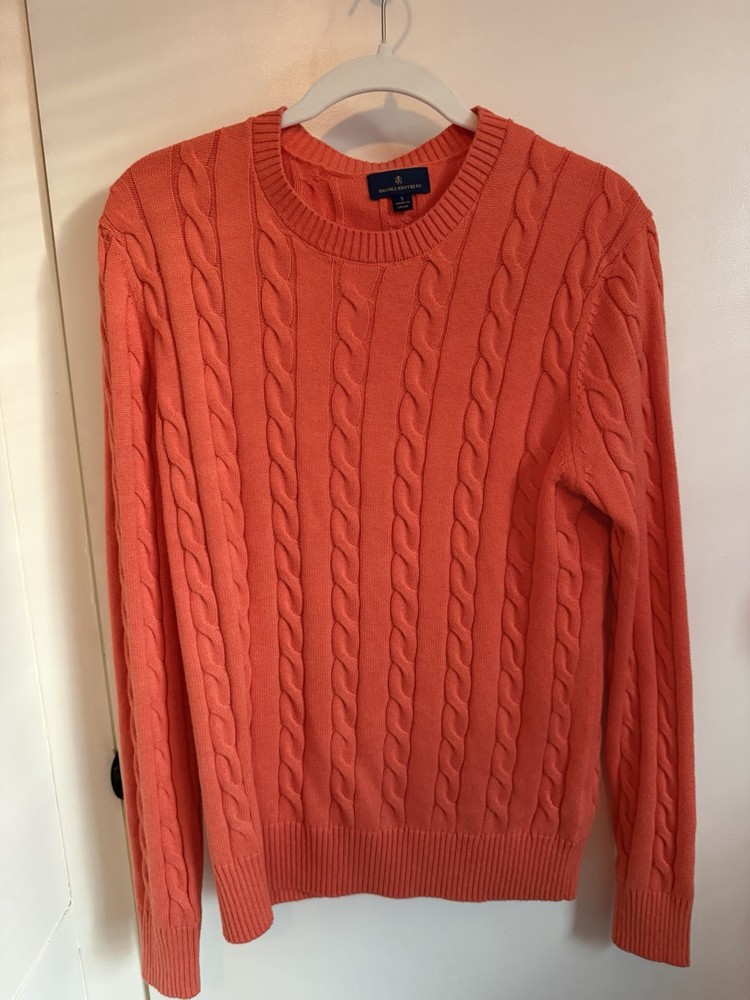 BROOKS BROTHERS Men’s Small Orange Cable Knit Sweater