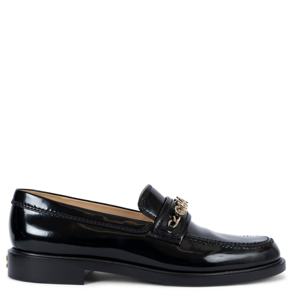 Chanel Black Patent Leather 22C Dubai Penny Loafers Size 42