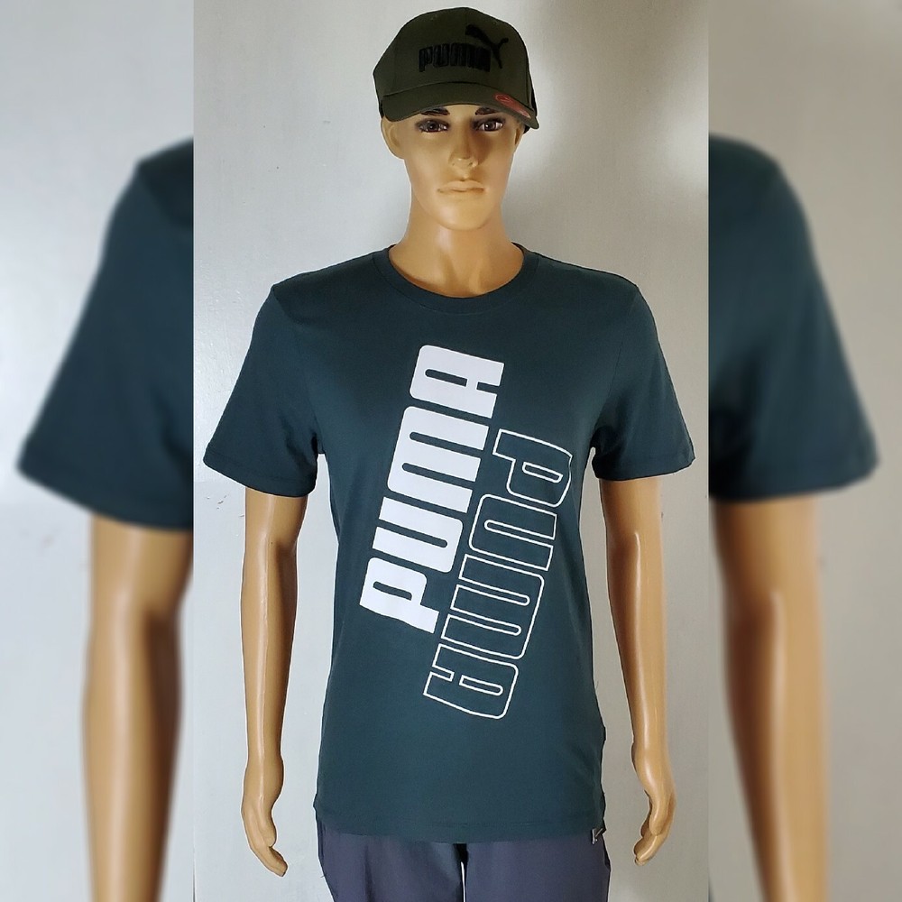 PUMA Men's Power Logo Green Short Sleeve Crew Neck Tee Size S