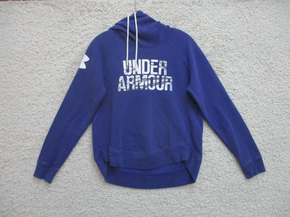 Under Armour Sweater Small Adult Blue Hoodie Pullover Loose Spell Out Logo Mens