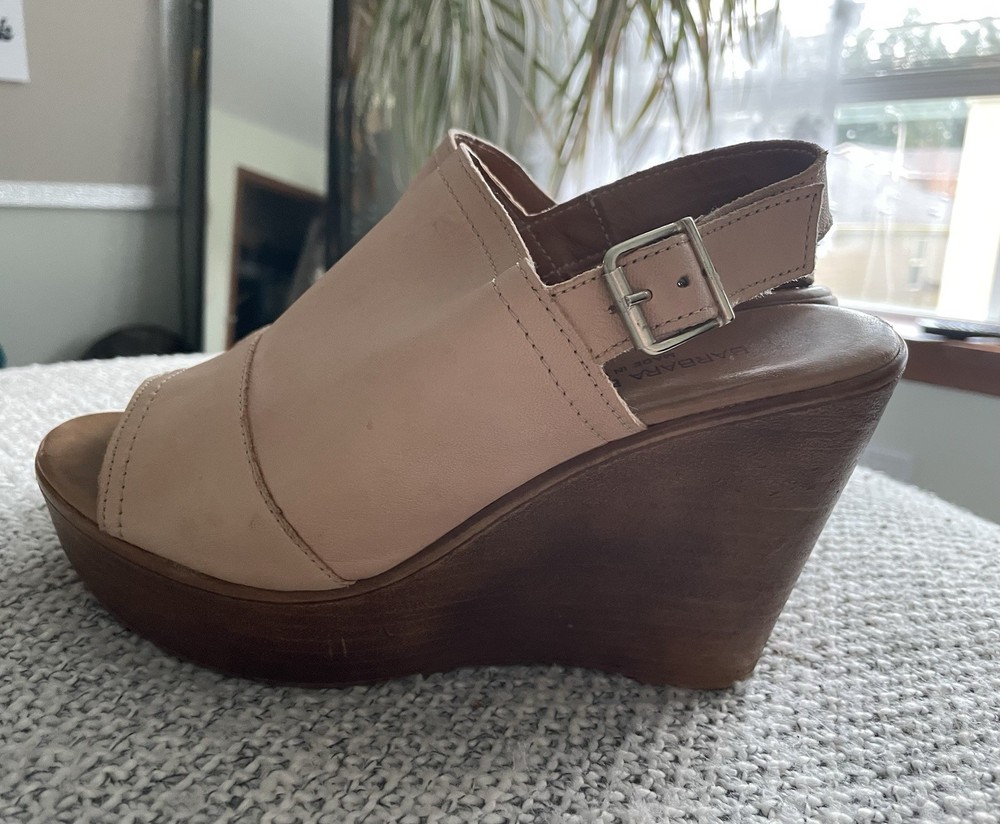 Italian Tan Leather Peep Toe Wedge by Barbara Barbieri Size 8