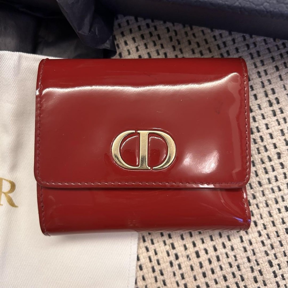 Dior Lotus Enamel Red Folding Wallet Christian Dior