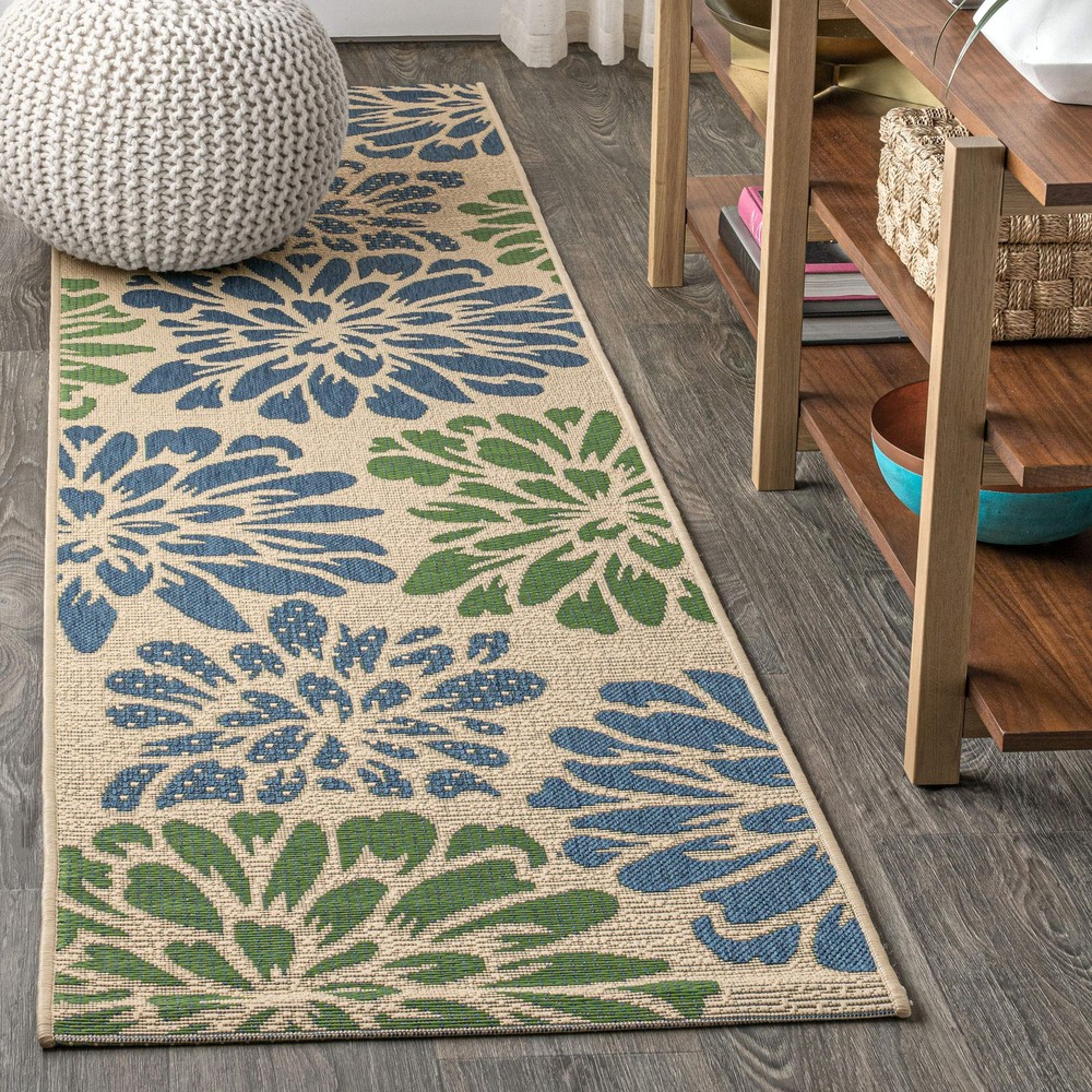 SMB110B-28 Zinnia Modern Floral Textured Weave Indoor Outdoor Bohemian Area Rug
