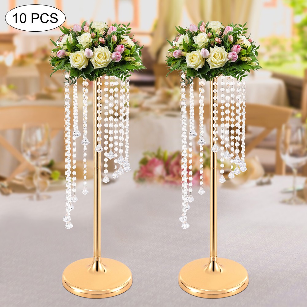 10 Pcs 27.5inch Tall Wedding Centerpieces Silver/Gold Vases Crystal Flower Vase