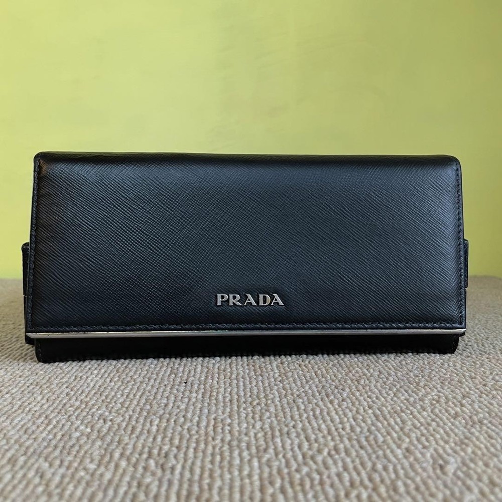 Prada Unisex Leather Long Wallet Pre-Owned Without Box