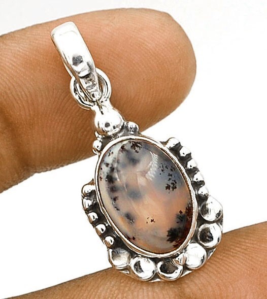 Colgante de plata de ley maciza 925 ópalo dendrita natural