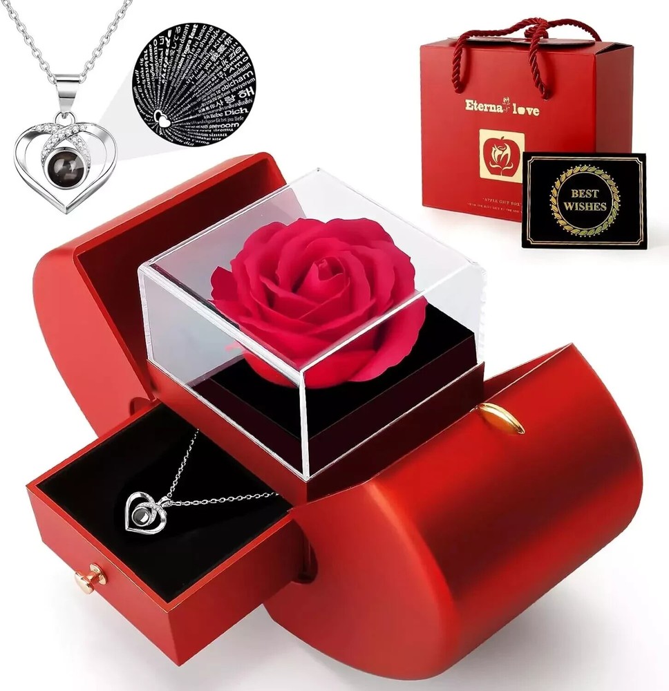 Valentine's Day Gift for Her – Preserved Rose & Necklace Set