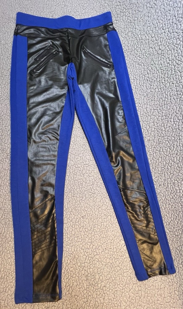 Erin Couture Leggings Womens Size Large Blue And Black Spandex Leggings