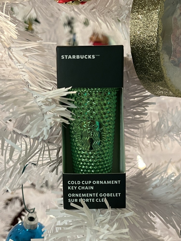 2023 Starbucks Holiday Bling Green Studded Cold Cup Ornament Keychain