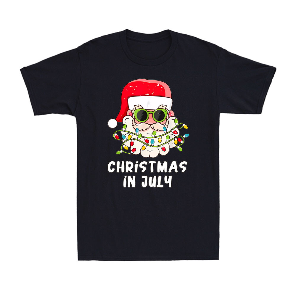 Christmas In July Funny Santa Hat Sunglasses Beach Summer Men's T-Shirt