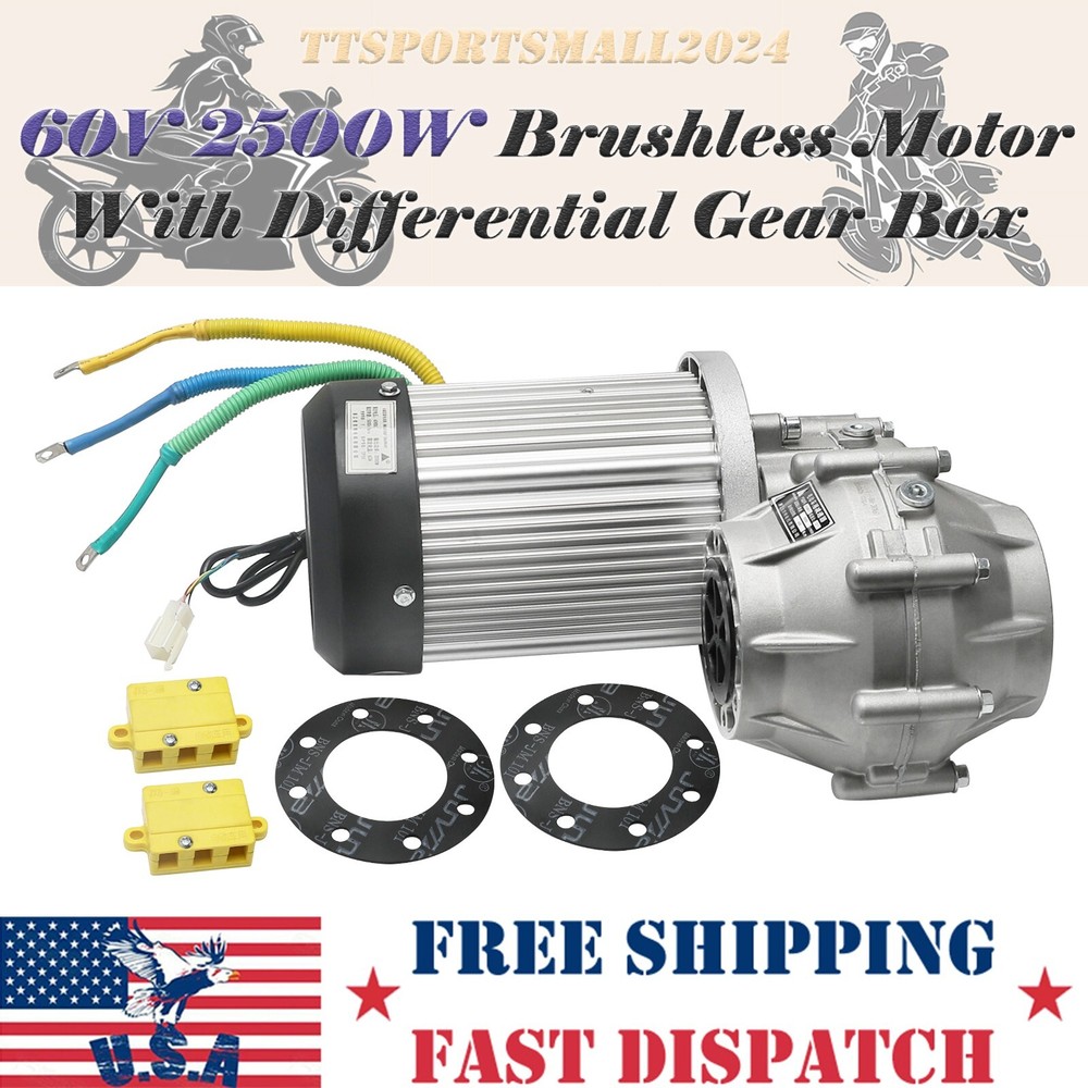 60V 2500W Brushless Motor with Differential Gearbox for Go Kart Golf Cart ATV