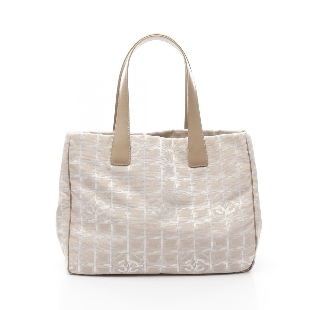 Chanel Travel Line MM Tote Bag Leather Nylon Canvas Pink Used
