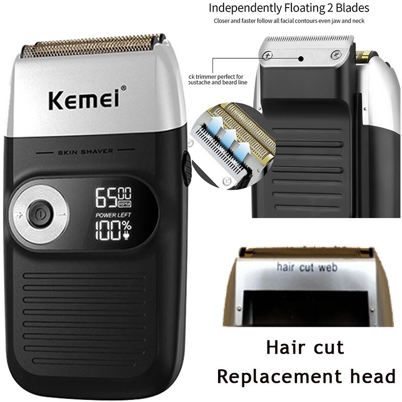 KEMEI Cordless Rechargeable Men Shaver with LCD Display Hair Trimmer Clipper Gift