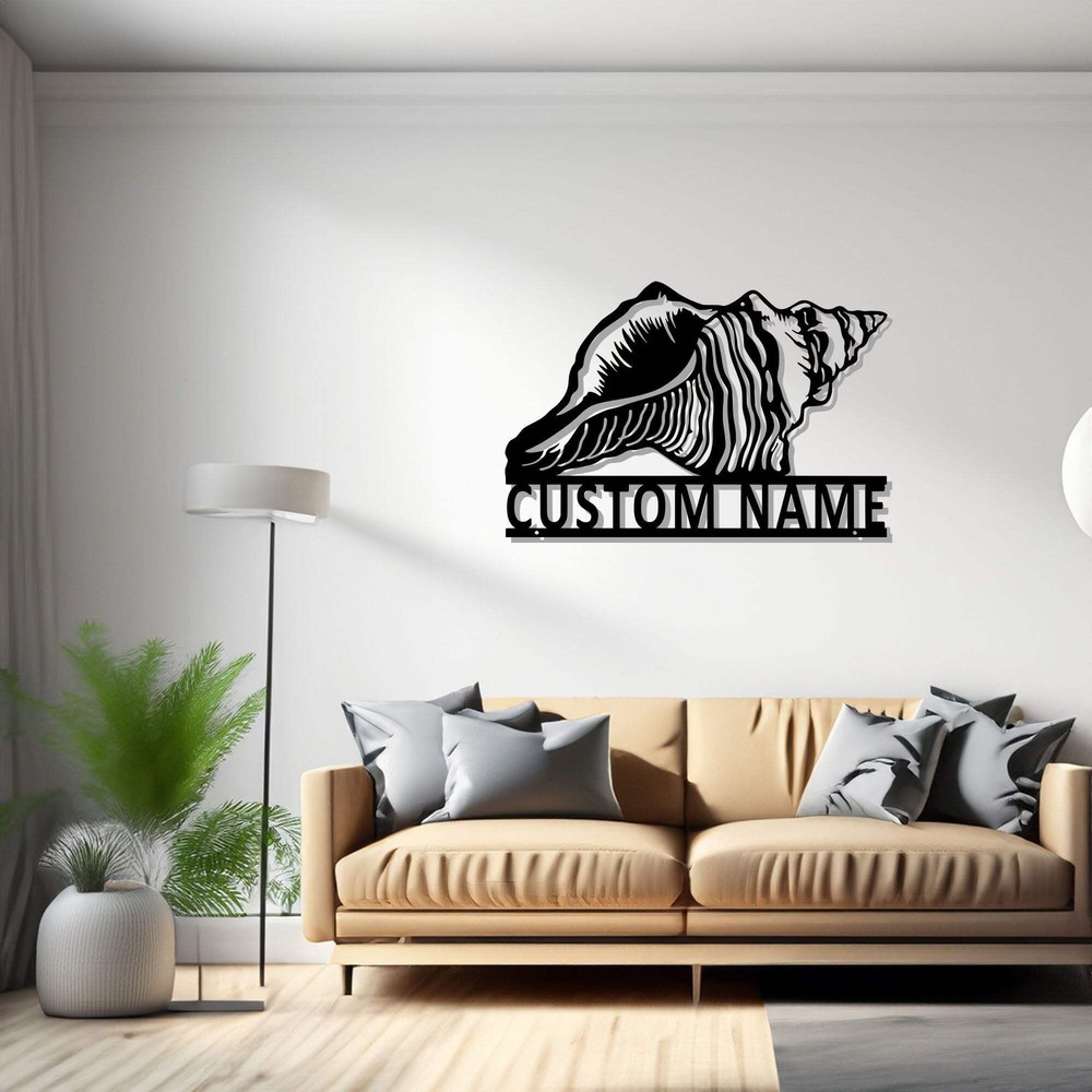 Custom Seashell Metal Wall Art, Personalized Seashell Name Sign Decoration For R