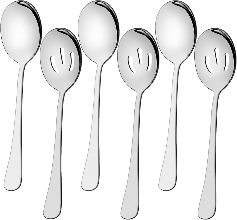 6 Pieces Serving Spoons Set 8.7 Inch, Includes 3 Serving Spoons and 3 Slotted Sp