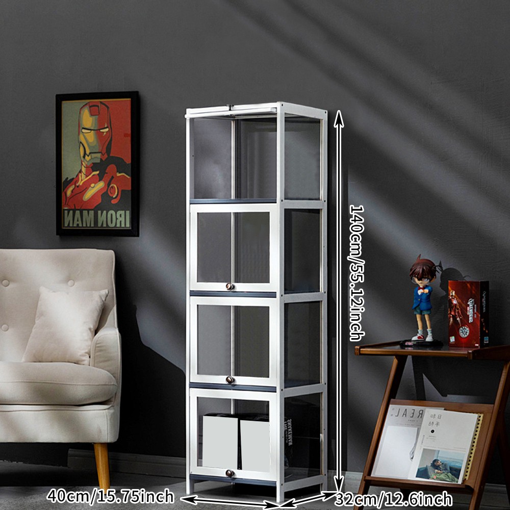 3/4 Tier Display Cabinet Storage Shelf Rack Acrylic Flip Door Bookcase Organizer