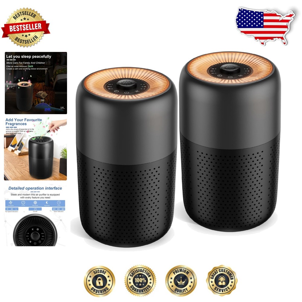 Compact 2-Pack Air Purifiers with Nightlight & H13 HEPA Filter for Small Rooms