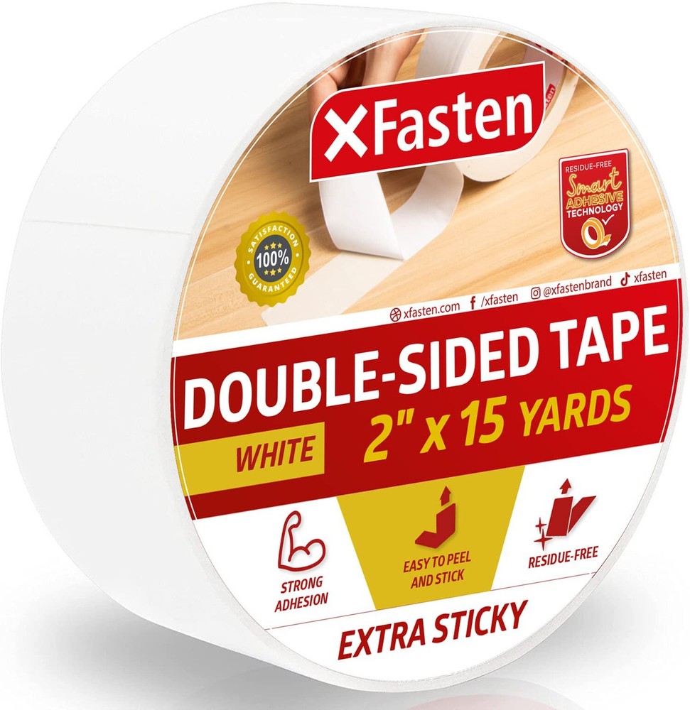 XFasten Extra Sticky Double-Sided Tape, White, 2-inch x 15-Yard, Extreme Bond...