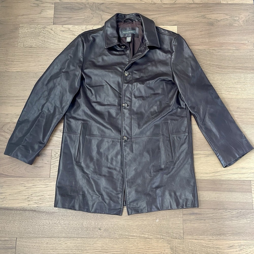 Vintage 90’s Y2K BANANA REPUBLIC Brown Leather Car Coat Mens Large