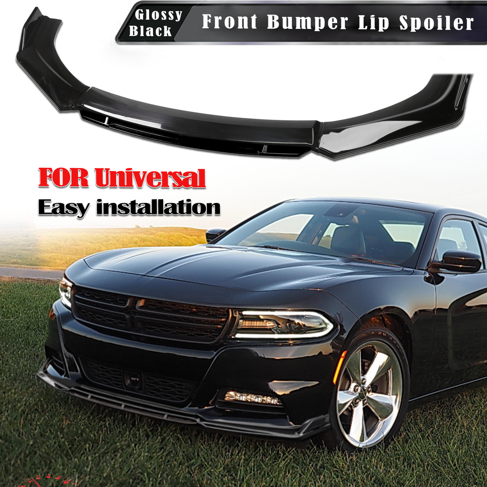 For Dodge Charger RT GT Glossy Black Front Bumper Lip Spoiler Splitters Body Kit