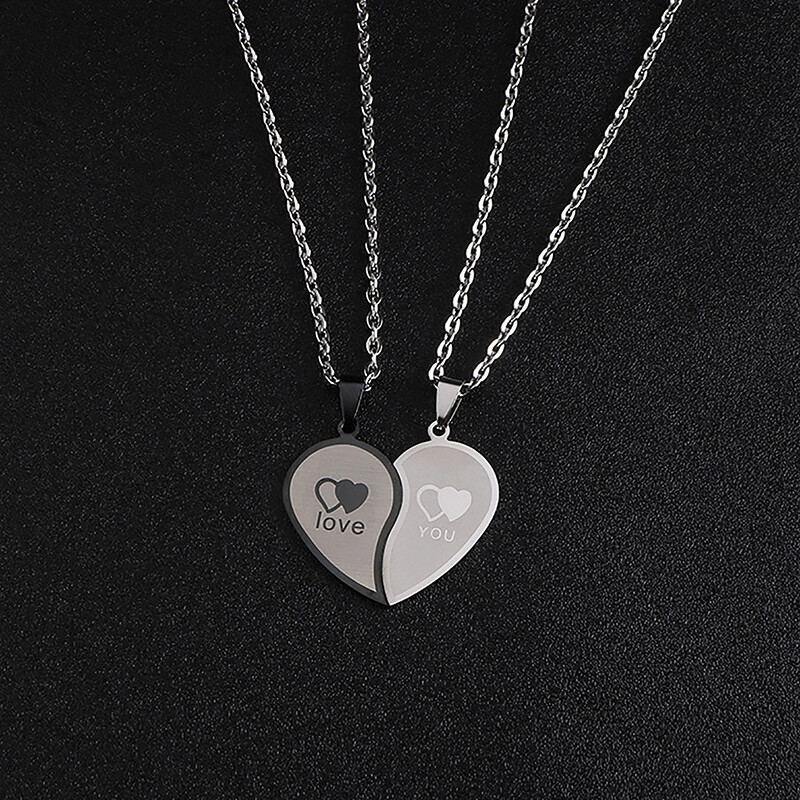 Couples Jewelry Heart Necklaces Couple Necklace Stainless Steel Engraved