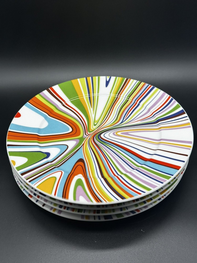 Echo Design New York Set of 4 Salad Plates, 8 1/2” Marble Swirl Rainbow