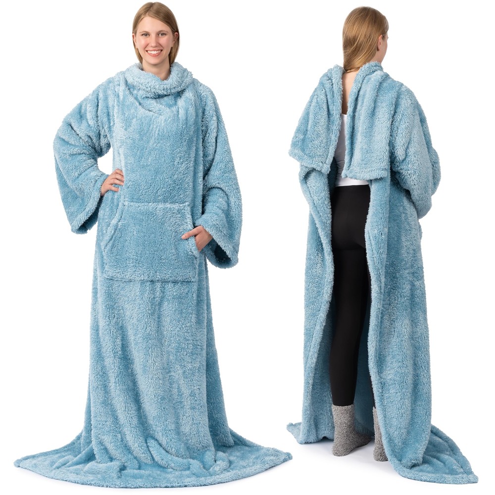 PAVILIA Fluffy Blanket with Sleeves for Women Men Adults Wearable Blanket Plu...