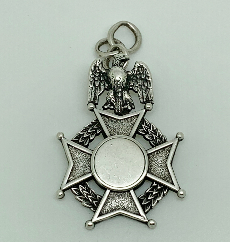 Antique 1890 Victorian Sterling Silver Rare Eagle Cross Large Medal Watch Fob