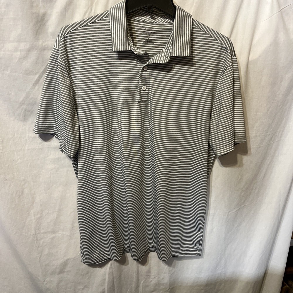 Members Mark Gray Striped Performance Polo Shirt for Men Medium-image