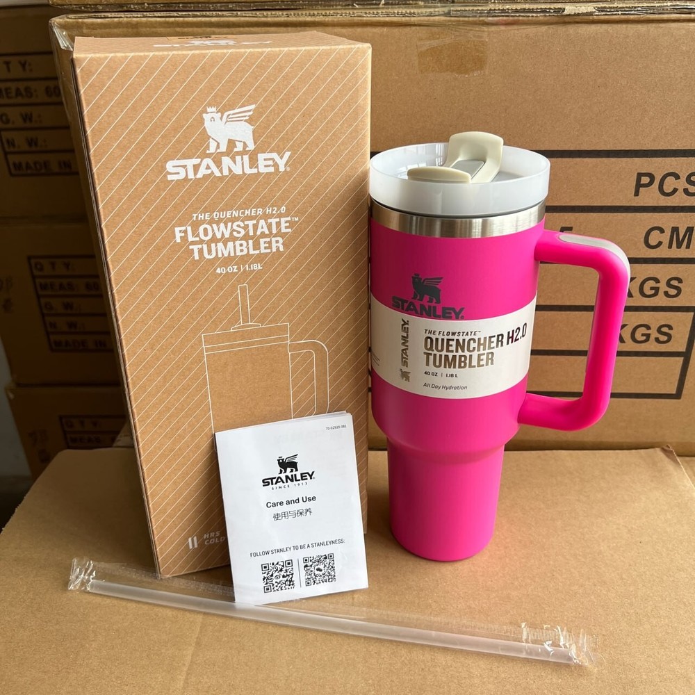 Pink Stanley 40oz Quencher H2.0 FlowState Tumbler Straw Hot or Cold Mug with box