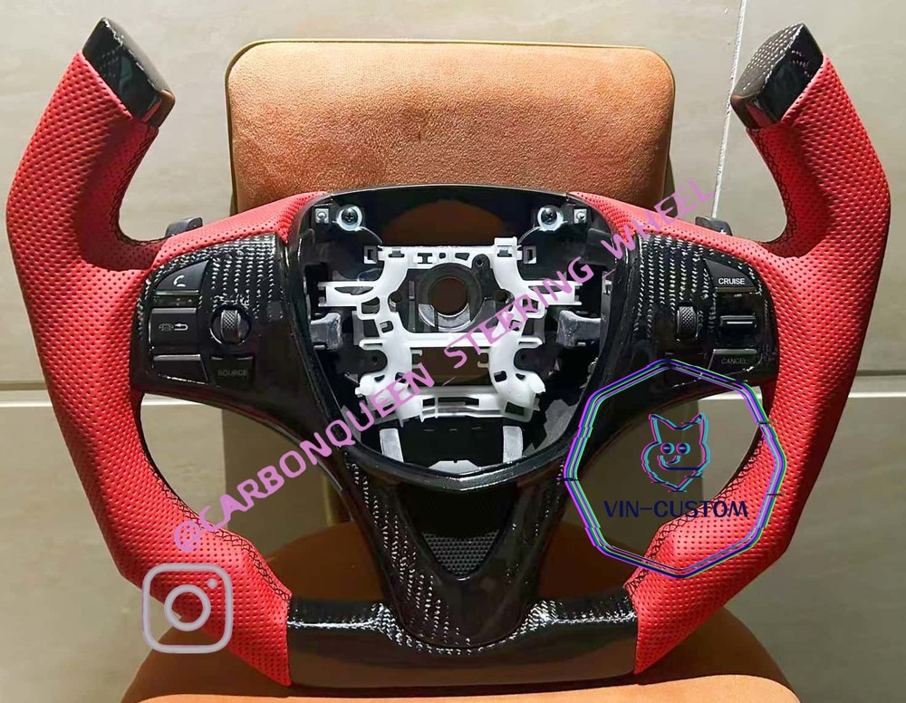 REAL CARBON FIBER Steering Wheel FOR  Acura TLX  RED LEATHER/F1 STYLE