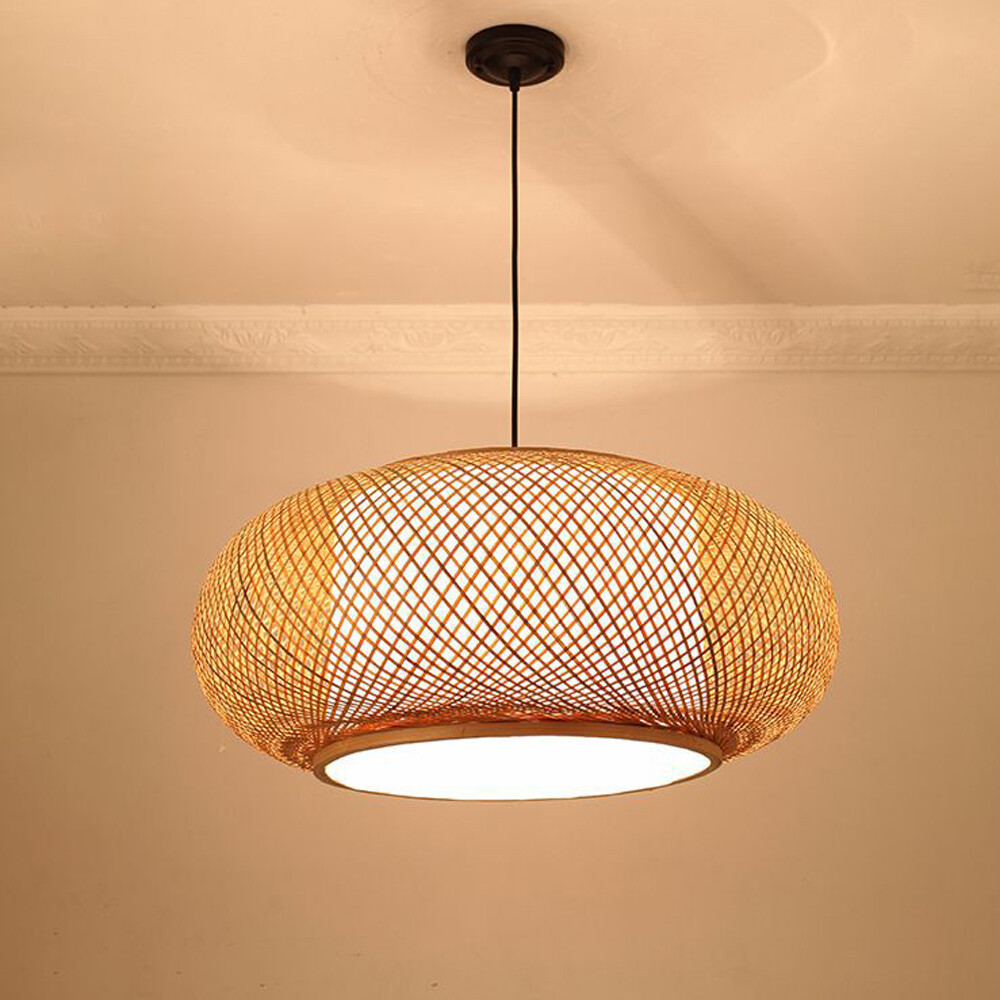 Vintage Bamboo Wicker Rattan Pendant Light Asian Hanging Ceiling Lamp Loft 60cm