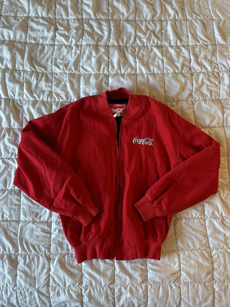 Vintage Red Faded Coca Cola Bomber Jacket size Medium Perfect For Winter