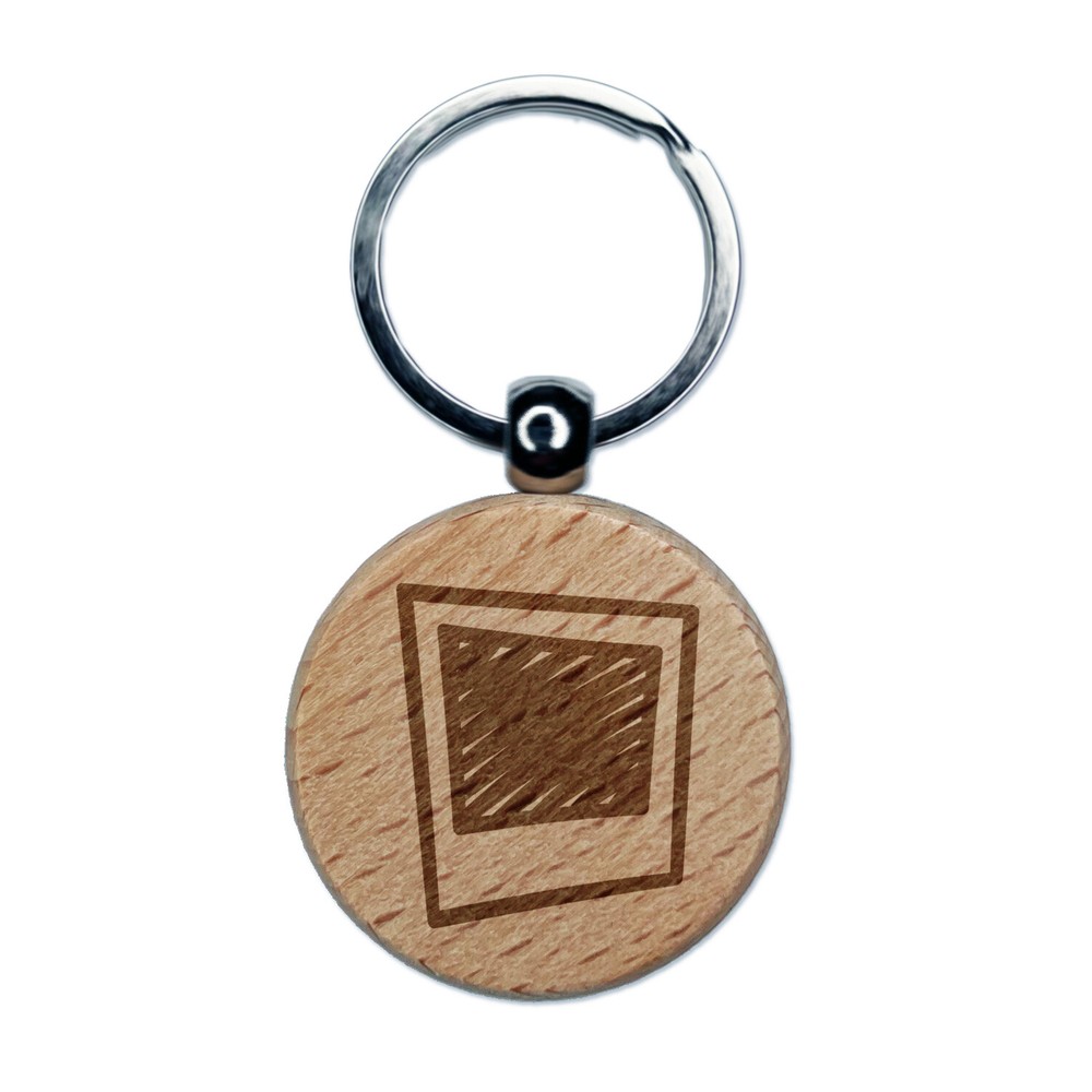 Instant Photograph Sketch Engraved Wood Round Keychain Tag Charm