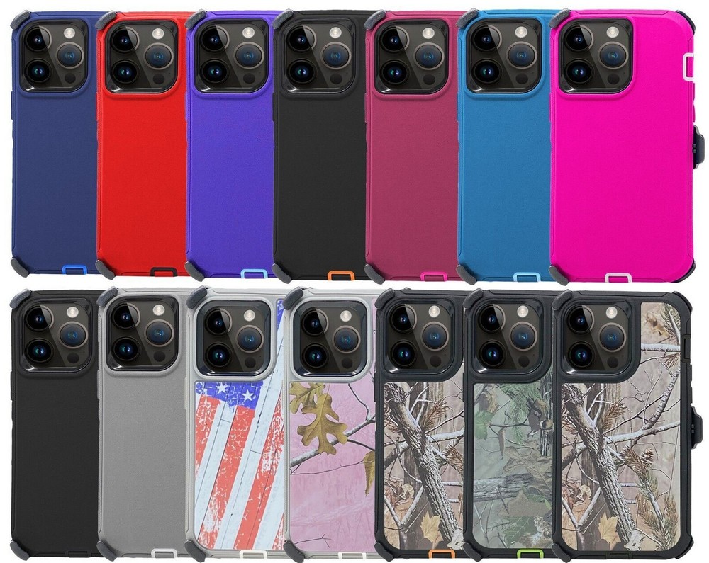 Rugged Defender Case for iPhone 16 /Plus/Pro/ProMax/ With Belt Clip Fit OtterBox