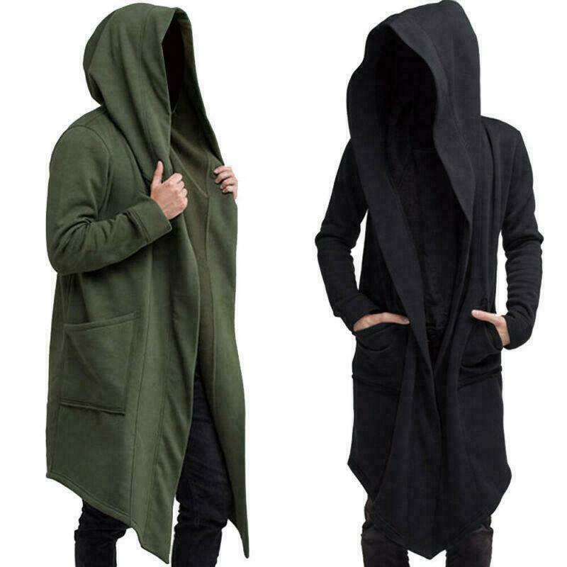 Mens Coat Outwear Jacket Hoodie Long Cardigan Hooded Trench Cloak Cape Casual
