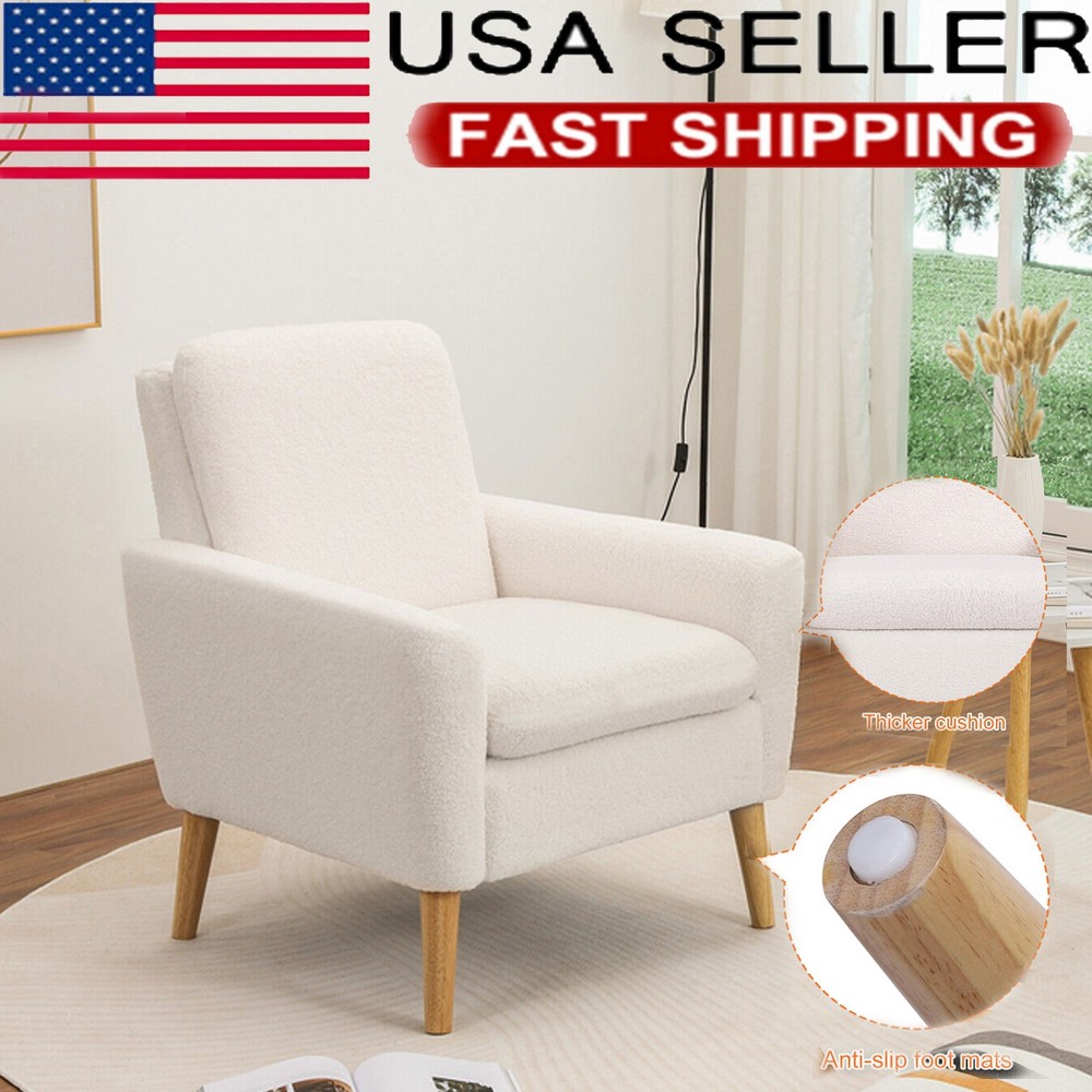 Lambs Wool Accent Chair Modern Single Sofa Armchair Soft Living Room Lounge