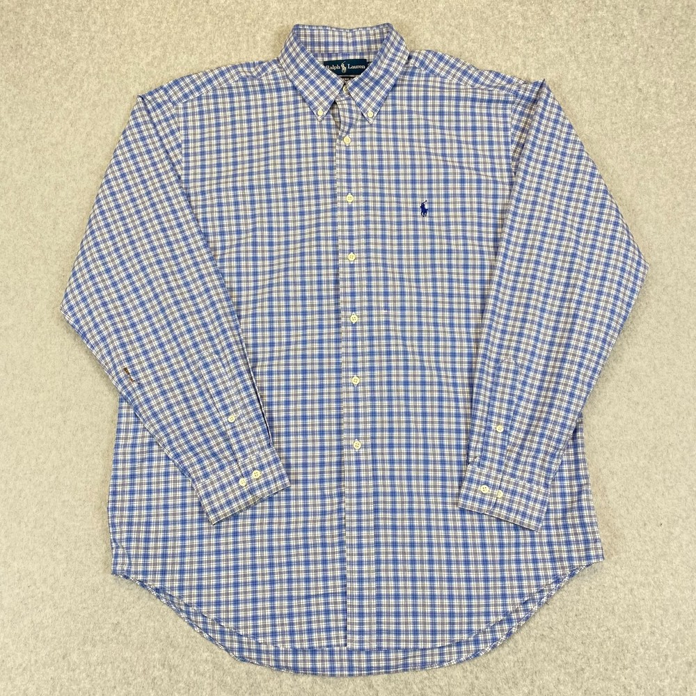 Polo Ralph Lauren Shirt Men's XL Blue Plaid Long Sleeve Casual Button Down FLAW
