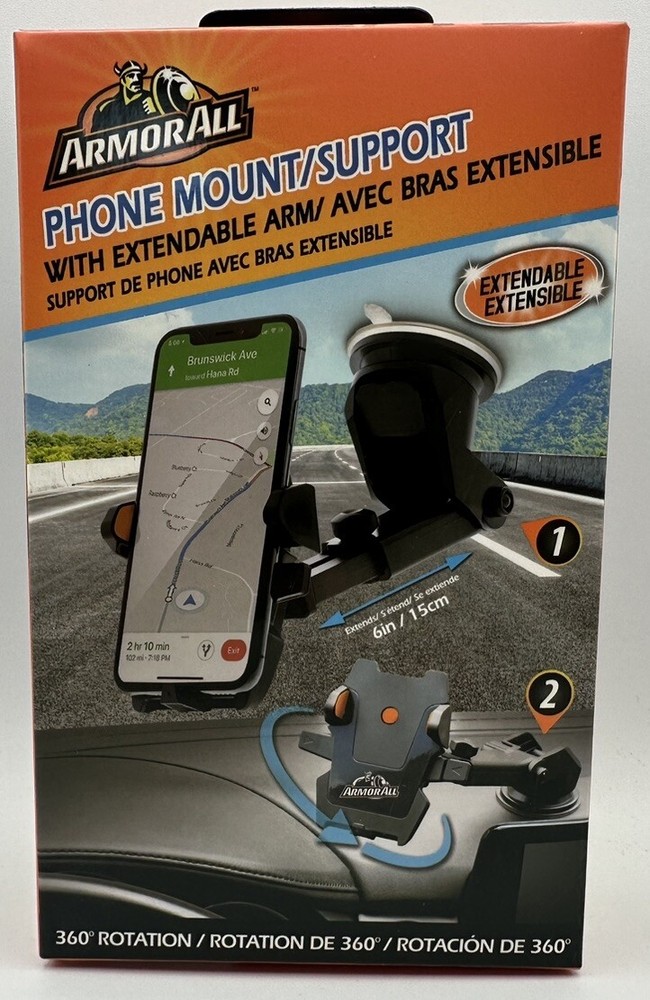 ArmorAll Phone Mount/Support With Extendable Arm 360 Degree Rotation New