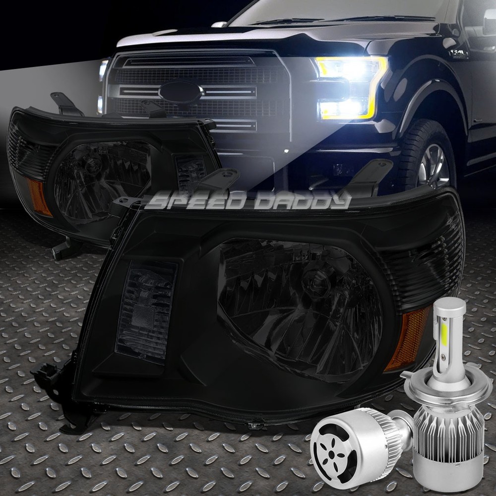 Smoked Amber Reflector H4 LED Headlight with Fan for 05-11 Tacoma