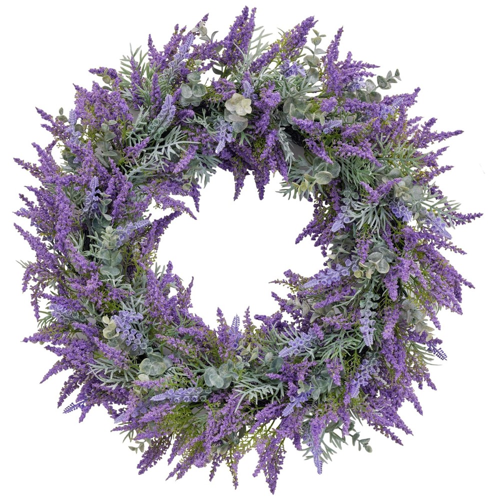 Purple Lavender Wreaths for Front Door, 20 Inch Artificial Lavender Wreath fo...