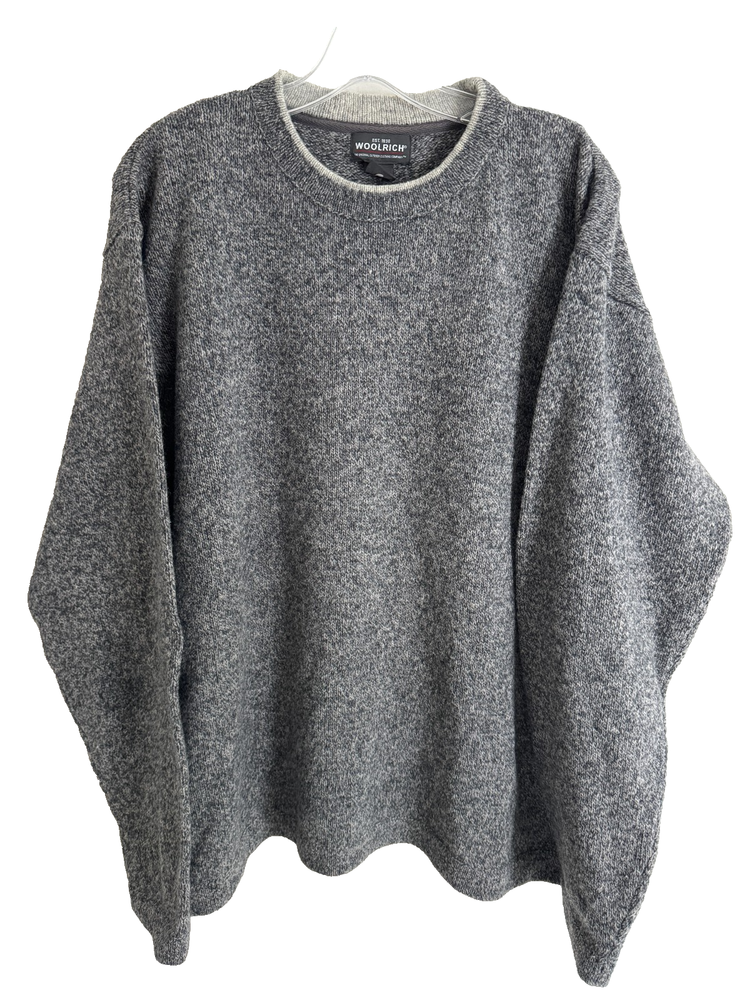 Woolrich Wool Sweater Men's XL Gray Pullover Fisherman Crew Neck Lodge Cozy Warm